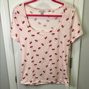 NWOT Cherry Print Pink Short Sleeve Tee